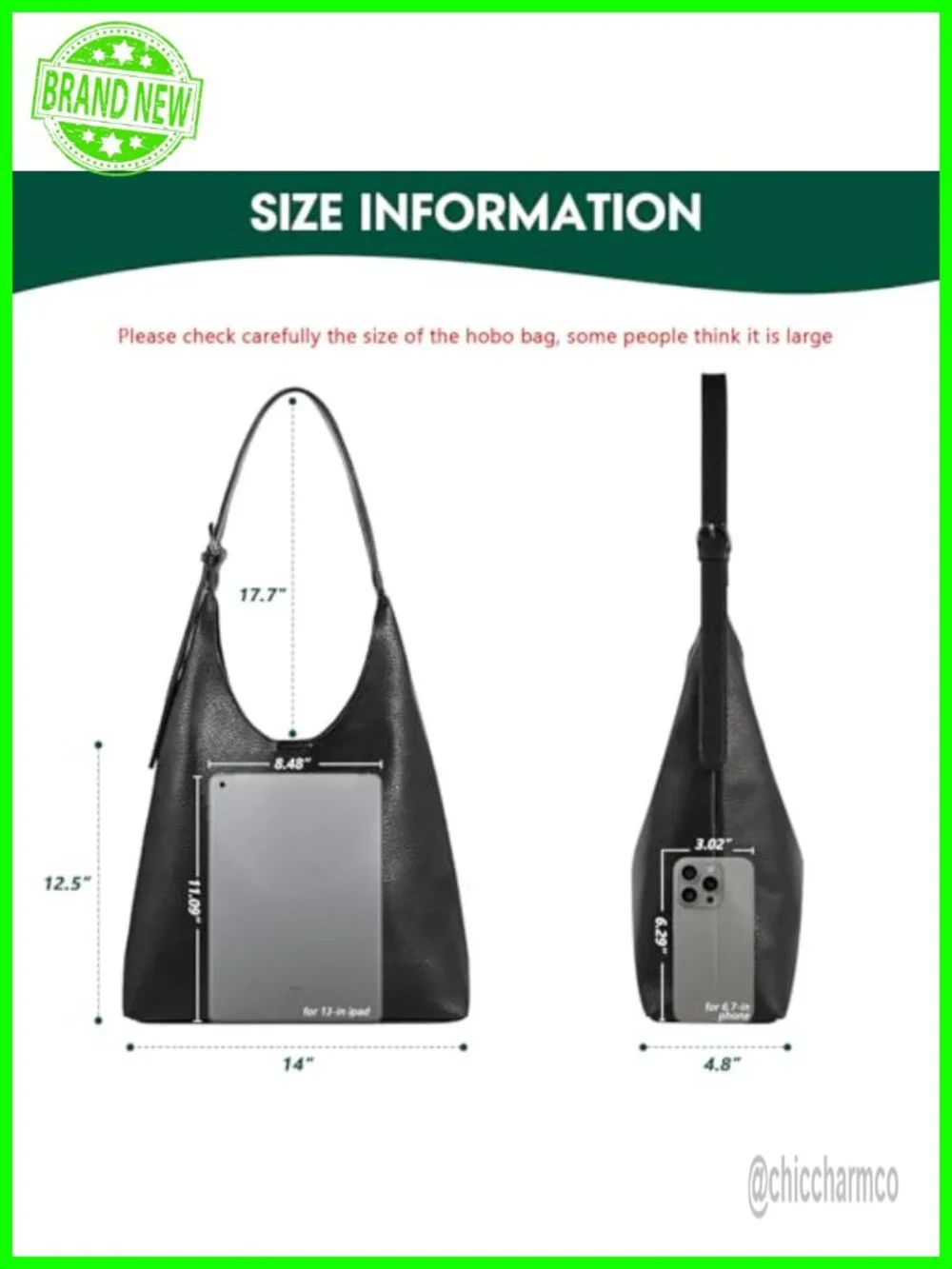Vegan Leather Slouchy Hobo Shoulder Bag Women Everyday Purse